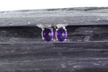 Load image into Gallery viewer, White Sterling Silver Stud Earrings With 2 Oval Amethyst, View #1