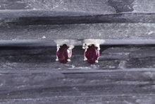 Load image into Gallery viewer, White Sterling Silver Stud Earrings With 2 Oval Garnets, View #1
