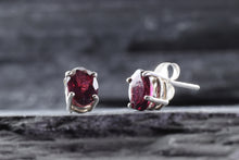 Load image into Gallery viewer, White Sterling Silver Stud Earrings With 2 Oval Garnets, View #2