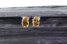 Load image into Gallery viewer, White Sterling Silver Stud Earrings With 2Round Golden Topaz, View #1