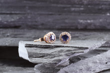 Load image into Gallery viewer, 14K Rose Gold Prong Earring Set With Round Blue Sapphires, Round White Diamonds, View #3
