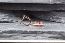 Load image into Gallery viewer, 14K Rose Gold Drop Pear Shape Earrings, Orange Sapphires And White Diamonds, View #5