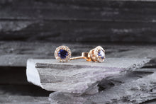 Load image into Gallery viewer, 14K Rose Gold Prong Earring Set With Round Blue Sapphires, Round White Diamonds, View #2
