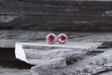 Load image into Gallery viewer, 14K Rose Gold Prong Set Earring Set With Round Pink Sapphires, Round White Diamonds, View #1