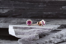 Load image into Gallery viewer, 14K Rose Gold Prong Set Earring Set With Round Pink Sapphires, Round White Diamonds, View #2