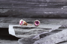Load image into Gallery viewer, 14K Rose Gold Prong Set Earring Set With Round Pink Sapphires, Round White Diamonds, View #3