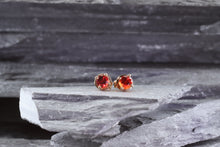 Load image into Gallery viewer, 14K Rose Prong Earring Set With Round Red Orange Sapphires, View #1