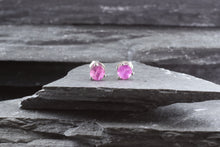 Load image into Gallery viewer, White Gold & Pink Sapphire Prong Earrings