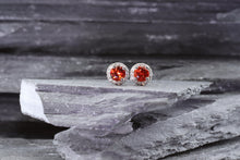 Load image into Gallery viewer, 14K W Prong Set Earring Set With Round Red Orange Sapphires, Round White Diamonds, View #1