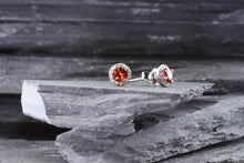 Load image into Gallery viewer, 14K W Prong Set Earring Set With Round Red Orange Sapphires, Round White Diamonds, View #2