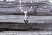 Load image into Gallery viewer, 14K White Gold Drop Pendant Set With Oval Purple Sapphire And White Diamond, View #1