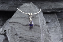 Load image into Gallery viewer, 14K White Gold Drop Pendant Set With Oval Purple Sapphire And White Diamond, View #2