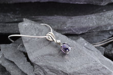 Load image into Gallery viewer, 14K White Gold Drop Pendant Set With Oval Purple Sapphire And White Diamond, View #3