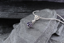 Load image into Gallery viewer, 14K White Gold Drop Pendant Set With Oval Purple Sapphire And White Diamond, View #4