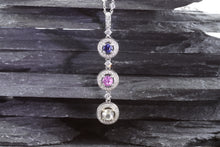 Load image into Gallery viewer, 14K White Gold Drop Pendant Set With Sapphires Round Purple, Round Pink and Round Yellow And White Diamonds, View #1