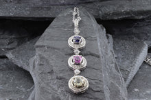 Load image into Gallery viewer, 14K White Gold Drop Pendant Set With Sapphires Round Purple, Round Pink and Round Yellow And White Diamonds