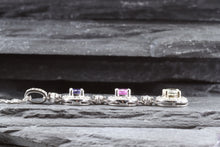 Load image into Gallery viewer, 14K White Gold Drop Pendant Set With Sapphires Round Purple, Round Pink and Round Yellow And White Diamonds, View #5