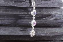 Load image into Gallery viewer, 14K White Gold Drop Pendant Set With Sapphires Round Purple, Round Pink and Round Yellow And White Diamonds, View #6