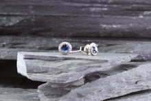 Load image into Gallery viewer, 14K White Gold Stud Earrings Set With Blue Sapphires And White Diamonds, View #2