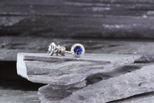 Load image into Gallery viewer, 14K White Gold Stud Earrings Set With Blue Sapphires And White Diamonds, View #3