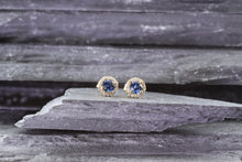 Load image into Gallery viewer, Gold Earrings with Blue Sapphires & Diamonds