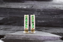 Load image into Gallery viewer, 14K Yellow Gold Huggie Earrings Set With Tsavorite Garnets And White Diamonds, View #2