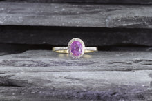 Load image into Gallery viewer, 14K Yellow Gold Ring Set With 1 Oval Pink Sapphire And White Diamonds, View 1