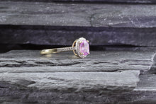 Load image into Gallery viewer, 14K Yellow Gold Ring Set With 1 Oval Pink Sapphire And White Diamonds View 3