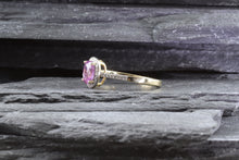 Load image into Gallery viewer, 14K Yellow Gold Ring Set With 1 Oval Pink Sapphire And White Diamonds, View 4