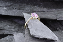 Load image into Gallery viewer, 14K Yellow Gold Ring Set With 1 Oval Pink Sapphire And White Diamonds, View 5