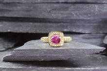 Load image into Gallery viewer, 18K Ballerina Fashion Ring With One Cushion Pink Sapphire And 34 Round Diamonds, View #7