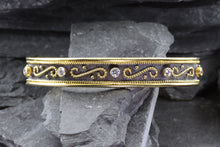 Load image into Gallery viewer, 18K Gold Plated And Blackened Sterling Silver Cuff Bracelet Accents 5 White Synthetic Stones, View #1