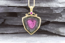 Load image into Gallery viewer, 18K Gold Watermelon Tourmaline Drop Pendant Set w/ Round Ruby, View #1
