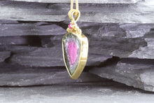 Load image into Gallery viewer, 18K Gold Watermelon Tourmaline Drop Pendant Set w/ Round Ruby, View # 2