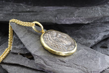 Load image into Gallery viewer, 18K Karat Yellow Gold Bezel Setting With A Silver Ancient Greek Coin Pendant, Alexander, View #3