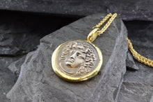 Load image into Gallery viewer, 18K Yellow Gold Bezel Setting With A Silver Ancient Greek Coin Pendant, Larissa, View #3