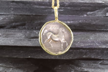 Load image into Gallery viewer, 18K Yellow Gold Bezel Setting With A Silver Ancient Greek Coin Pendant, Larissa, View #4