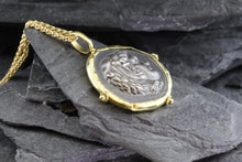 Load image into Gallery viewer, 18 Karat Yellow Gold Bezel Set With An Ancient Greek Coin Pendant, Hercules, View #3