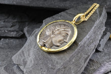 Load image into Gallery viewer, 18 Karat Yellow Gold Bezel Setting With A Silver Ancient Greek Coin Pendant, Athina, View #3
