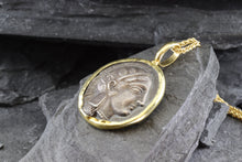 Load image into Gallery viewer, 18 Karat Yellow Gold Bezel Setting With A Silver Ancient Greek Coin Pendant, Athina, View #5