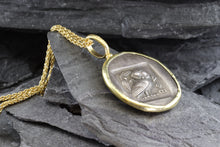 Load image into Gallery viewer, 18 Karat Yellow Gold Bezel Setting With A Silver Ancient Greek Coin Pendant, Athina, View #6