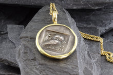 Load image into Gallery viewer, 18 Karat Yellow Gold Bezel Setting With A Silver Ancient Greek Coin Pendant, Athina, View #7