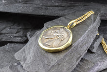 Load image into Gallery viewer, 18 Karat Yellow Gold Bezel Setting With A Silver Ancient Greek Coin Pendant, Dionysos, View #2