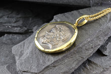 Load image into Gallery viewer, 18 Karat Yellow Gold Bezel Setting With A Silver Ancient Greek Coin Pendant, Dionysos, View #3