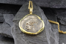 Load image into Gallery viewer, 18 Karat Yellow Gold Bezel Setting With A Silver Ancient Greek Coin Pendant, Dionysos, View #5