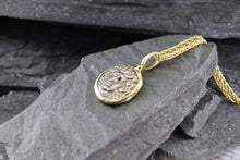 Load image into Gallery viewer, 18 Karat Yellow Gold Bezel Setting With A Silver Ancient Greek Coin Pendant, Larissa, View #4