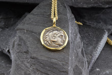 Load image into Gallery viewer, 18 Karat Yellow Gold Bezel Setting With A Silver Ancient Greek Coin Pendant, View #1