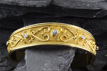 Load image into Gallery viewer, 18k Yellow Gold Plated Sterling Silver Cuff Bracelet Set With 5 White Synthetic Stones, View #1