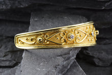 Load image into Gallery viewer, 18k Yellow Gold Plated Sterling Silver Cuff Bracelet Set With 5 White Synthetic Stones, View #2