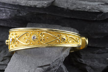 Load image into Gallery viewer, 18k Yellow Gold Plated Sterling Silver Cuff Bracelet Set With 5 White Synthetic Stones, View #3